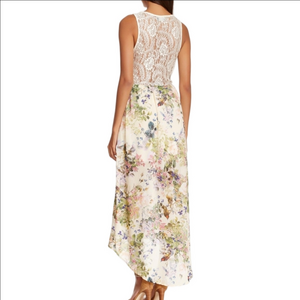 ASTR the Label Lace Illusion Feminine Floral Print Sleeveless Hi Low Maxi Dress